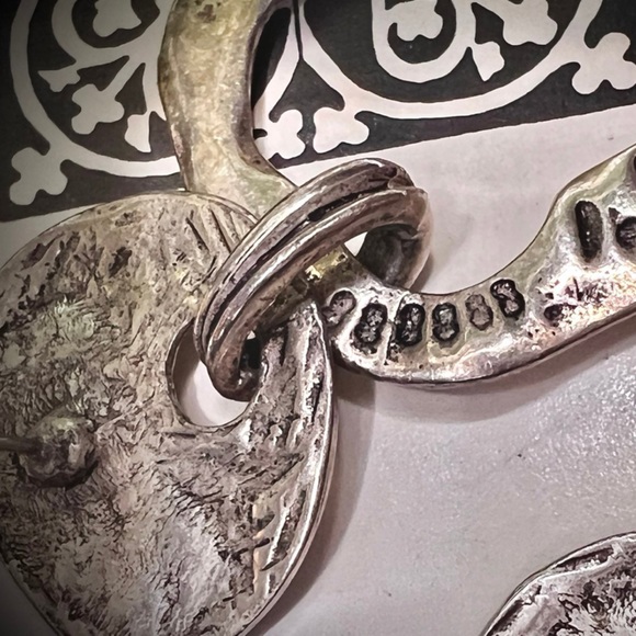 Vintage handmade earrings. Large Unique Dangle Earrings Silver Hammered Design - Picture 13 of 13